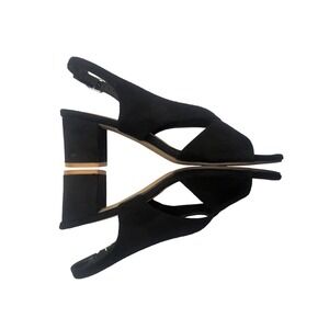 Black Faux Suede Slingback Sandal Block Heel Minimalist Office Siren Sz 40/9